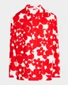 Marni Cotton Jacket With Collared Neck And Floral Pattern In Crimson