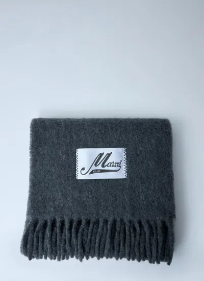 Marni Men Fringed Wool Scarf In Gray