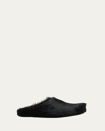 Marni Men's Fussbett Calf Hair Sabot Mules In Black