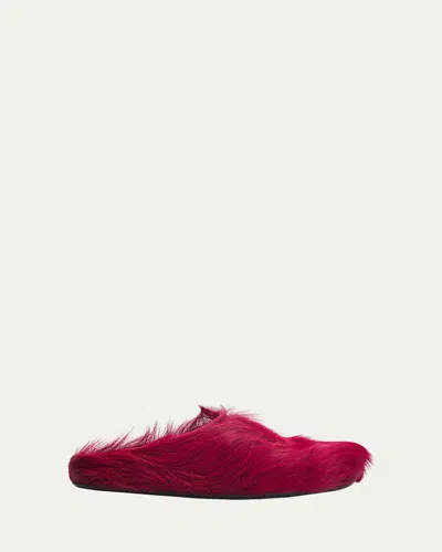 Marni Men's Fussbett Calf Hair Sabot Mules In Pink