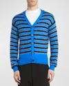 Marni Striped Wool And Mohair Cardigan In Bright/blu