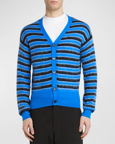 MARNI MEN'S FUZZY STRIPED CARDIGAN