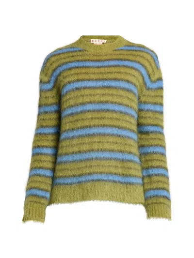 Marni Men's Fuzzy Wuzzy Brushed Stripe Sweater In Green