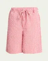 Marni Checked Seersucker Bermuda Shorts In Crimson