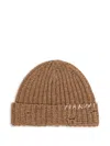 Marni Hazelnut Knit Hand-stitched Logo Beanie In Brown
