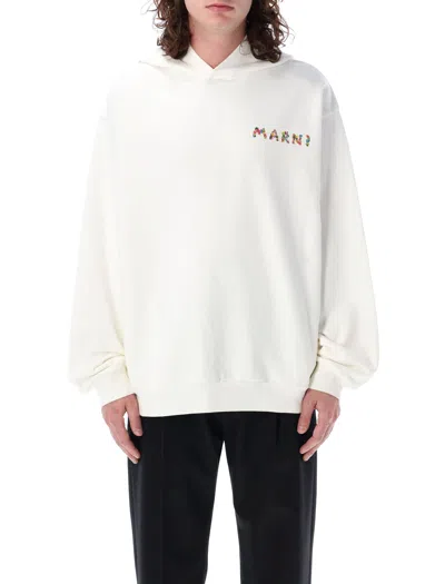 MARNI MEN'S HOODIE WITH BACK FLORAL PRINT