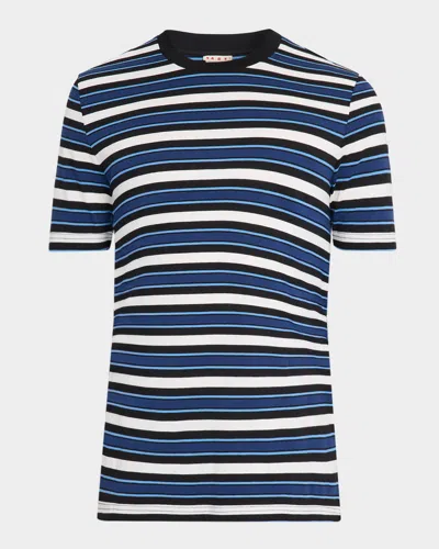 Marni Men's Horizontal Multi-stripe Cotton Crewneck T-shirt In Blue