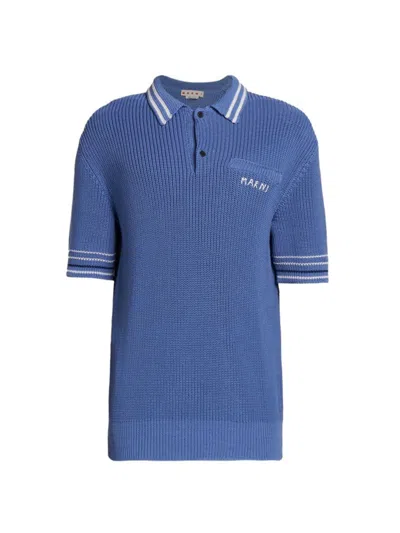 Marni Chunky-knit Polo Shirt In Blue
