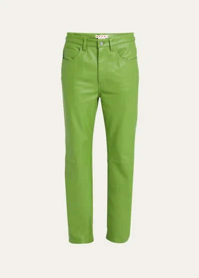 Marni Men's Leather 5-pocket Fitted Pants In Green