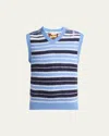 Marni Mens Striped-print V-neck Relaxed-fit Wool-blend Vest Blue Lilac In Periwinkle