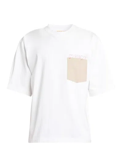 Marni Mens Lily White Logo-print Patch-pocket Cotton T-shirt