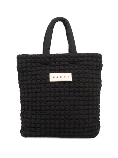 Marni Men's Logo Quilted Tote In Black