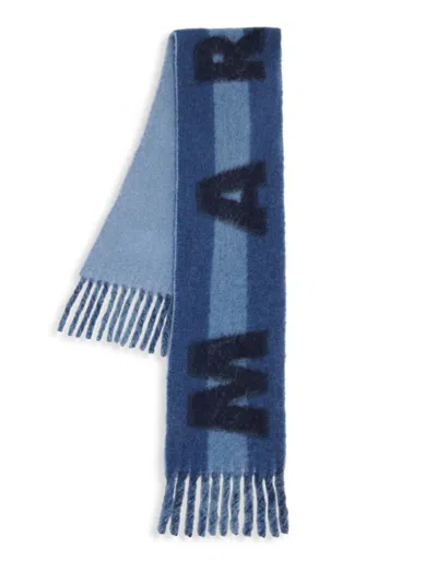 Marni Men's Logo Striped Wool-blend Scarf In Light Blue