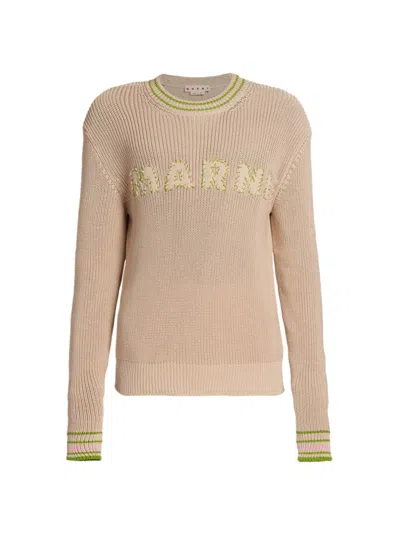 Marni Men's Logo-woven Crewneck Sweater In Ivory