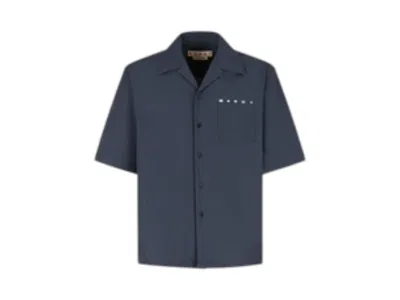 Pre-owned Marni Men's  Hidden Logo Organic Poplin Bowling Shirt In Dark Ash In Gray