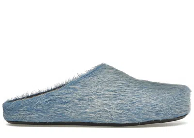 Pre-owned Marni Men's  Long Hair Calfskin Fussbett Sabot Mule Indigo Sneakers In Blue Lilac