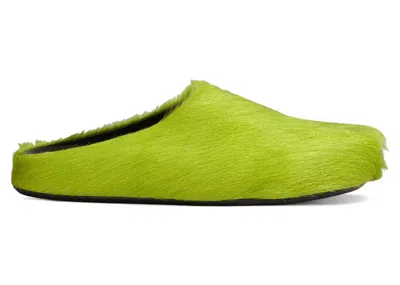 Pre-owned Marni Men's  Long Hair Calfskin Fussbett Sabot Mule Sneakers In Light Lime In Green