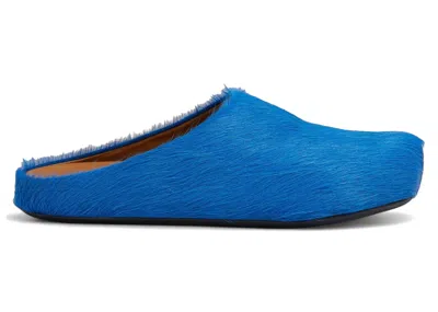 Pre-owned Marni Men's  Long Hair Calfskin Fussbett Sabot Mule Sneakers In Mazarine Blue