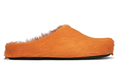 Pre-owned Marni Men's  Long Hair Calfskin Fussbett Sabot Mule Sneakers In Pumpkin In Orange
