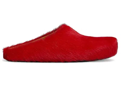 Pre-owned Marni Men's  Long Hair Calfskin Fussbett Sabot Mule Sneakers In Red