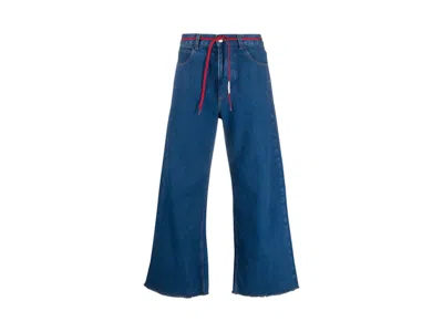 Pre-owned Marni Men's  Low Rise Red Belt Jeans In Ocean In Blue