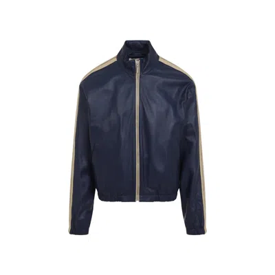 Marni Zip-up Leather Jacket In Blue