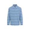 Marni Light Blue Cotton Turtleneck Polo With Horizontal Stripes In Blue
