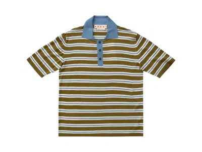 Pre-owned Marni Men's  Striped Wool Polo Shirt In Grass In Green