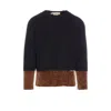 Marni Crewneck Sweater With Contrast Hem And Ribbed Texture In Black