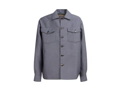 Pre-owned Marni Men's  With Cropped Hem Organic Poplin Shirt In Blue