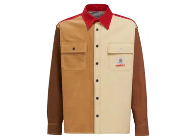 Pre-owned Marni Men's  X Carhartt Wip Shirt In Tobacco/red