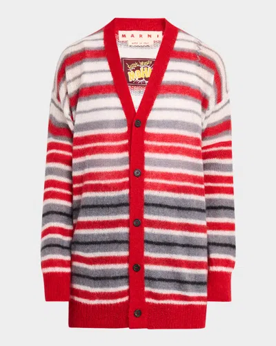 MARNI MEN'S MOHAIR STRIPED CARDIGAN