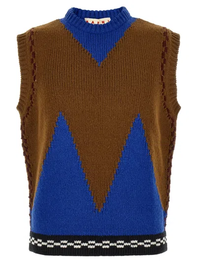 Marni Men Multicolor Sleeveless Sweater In Brown