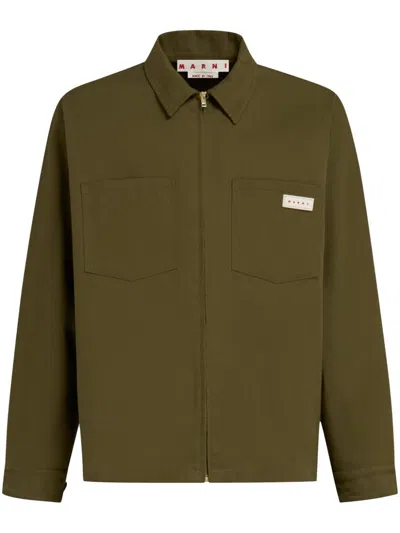 Marni Men's Olive Green Logo-patch Zip-up Shirt For Ss24