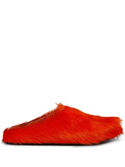 Marni Textured Calf Hair Clog Slippers In Naranja