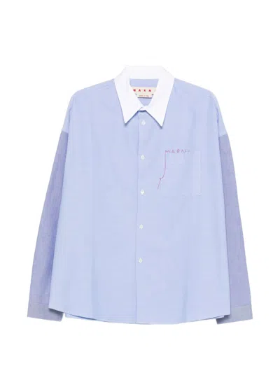 Marni Pocket Colour-block Shirt In Blue