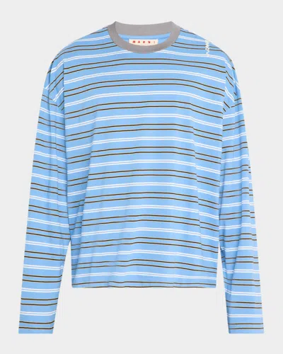 Marni Men's Oversized Striped T-shirt In Periwinkle