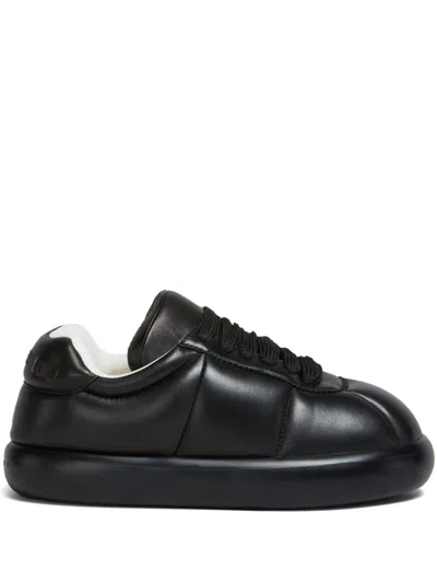 MARNI MEN'S PADDED BLACK LEATHER LACE-UP SNEAKER FOR SS24