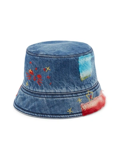 Marni Men's Patchwork Denim Bucket Hat In Iris Blue