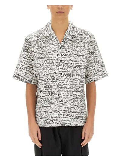 MARNI MEN'S PENCIL LOGO PRINT SHIRT | SIZE 48 | CUMU0213A5