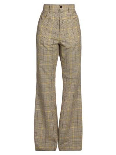 Marni Men's Plaid Wool-blend Flare Trousers In India Yellow