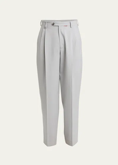 Marni Men's Pleated Wool Loose-fit Pants In Off/white