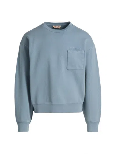 Marni Men's Pocket Cotton Crewneck Sweatshirt In Blue