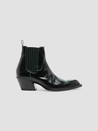 Marni Men's Polished Leather Western Chelsea Boots In Black Green