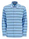 Marni Light Blue Cotton Turtleneck Polo With Horizontal Stripes In Blue