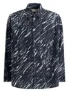 Marni Flocked Denim Oversized Shirt With Crayon Print In Grey