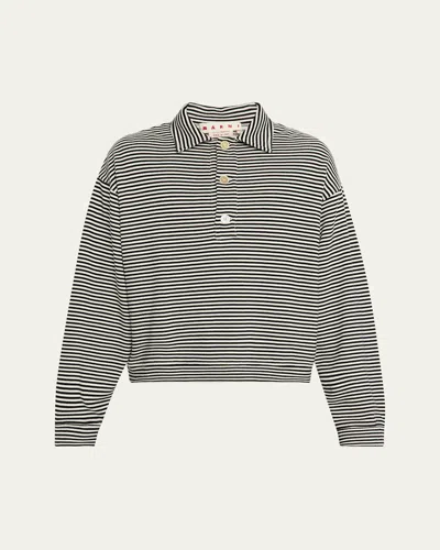 Marni Men's Sailor Stripe Cotton Polo Sweatshirt In Black