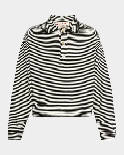 Marni Men's Sailor Stripe Cotton Polo Sweatshirt In Black