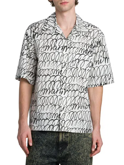MARNI MEN'S SCRIBBLE COTTON CAMP SHIRT