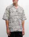 Marni Scribble-print Short-sleeve Cotton Shirt In Lily/white